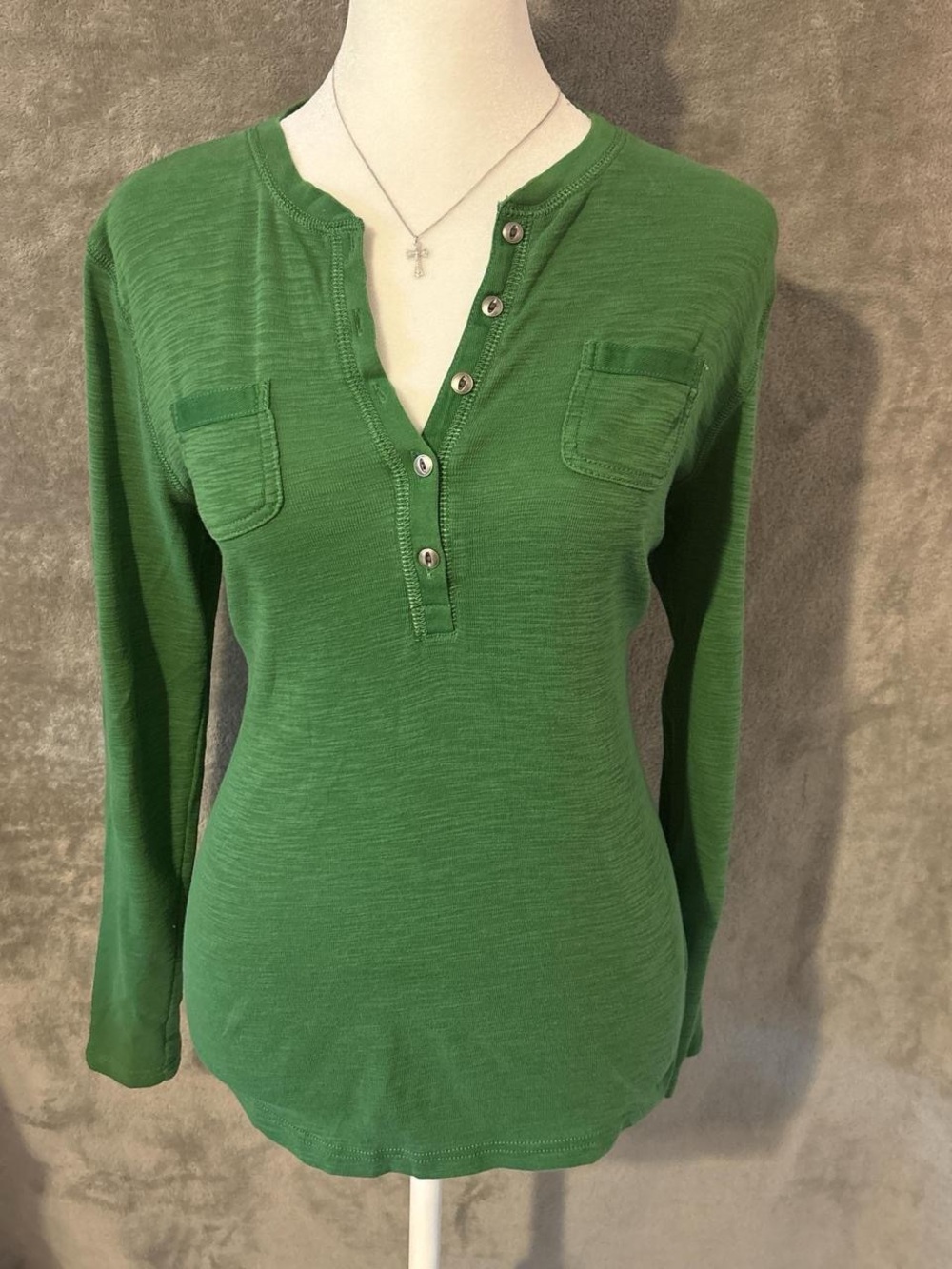 Vintage Y2k Style Green Henley Button Up Long Sleeve Top